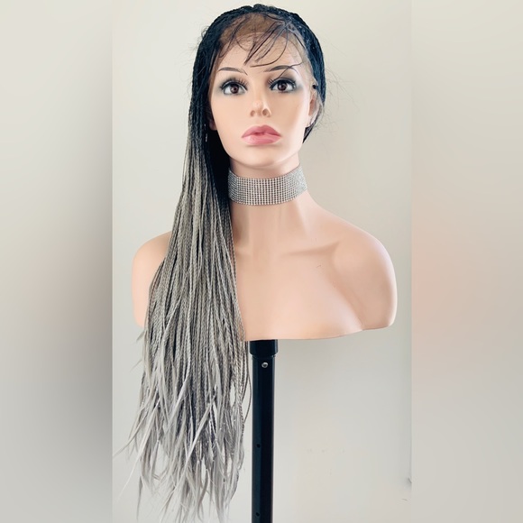 Gorgeous Ombre Grey Premium Fiber Braided Lace Front Wig for Daily Wear/Holidays - Picture 5 of 8